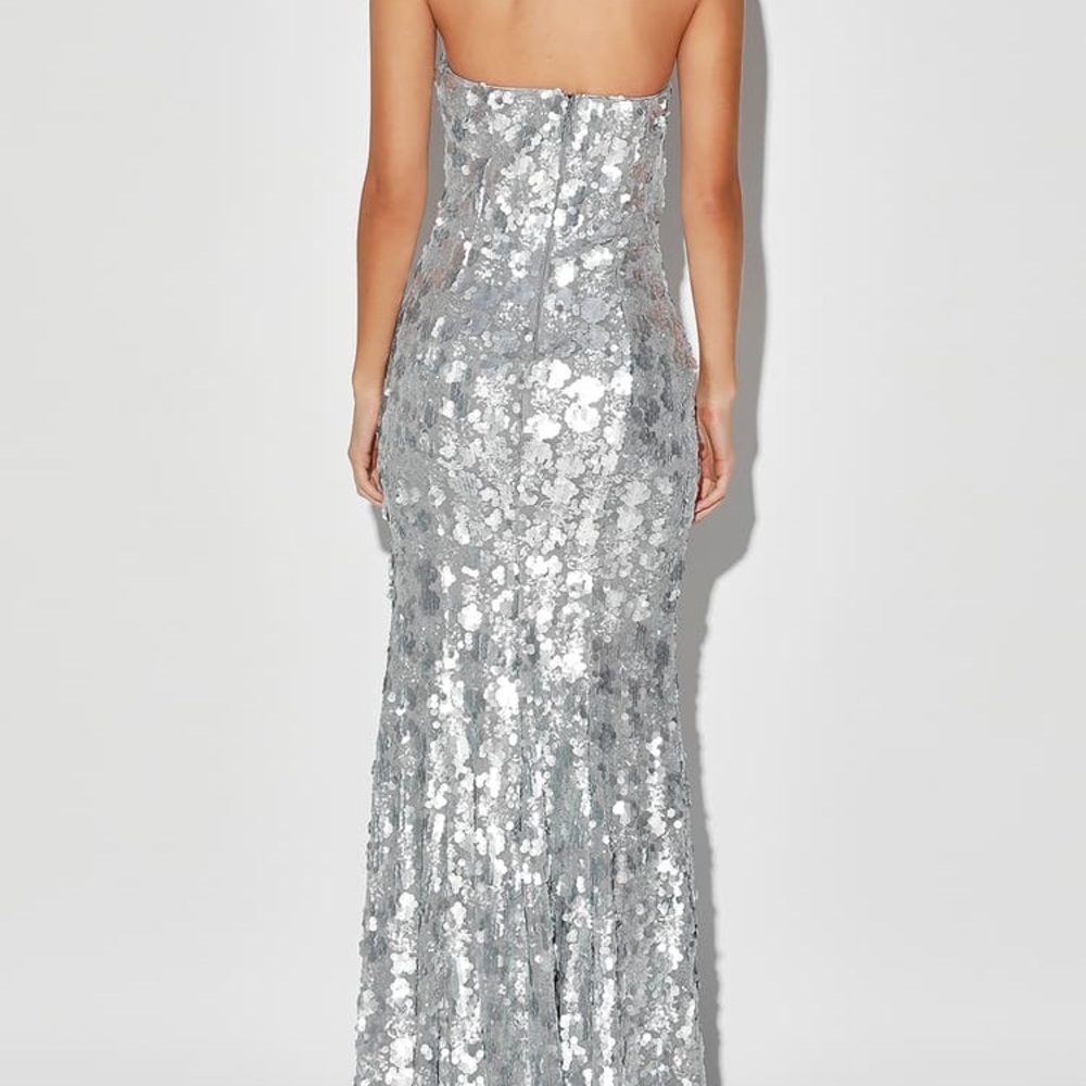 Silver Sequin Strapless Mermaid Maxi Dress - Picture 4 of 6